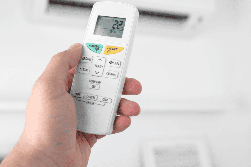 Remote control showing Econo mode in air conditioner, ideal for reducing power use in air conditioning Gold Coast settings.
