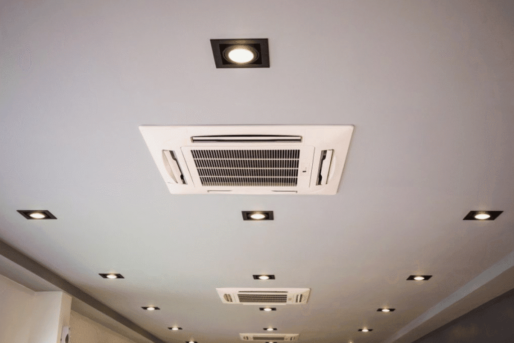 Ceiling-mounted ducted air conditioning system highlighting the visual difference in Ducted vs Split Air Conditioners setup for air conditioning Gold Coast homes.