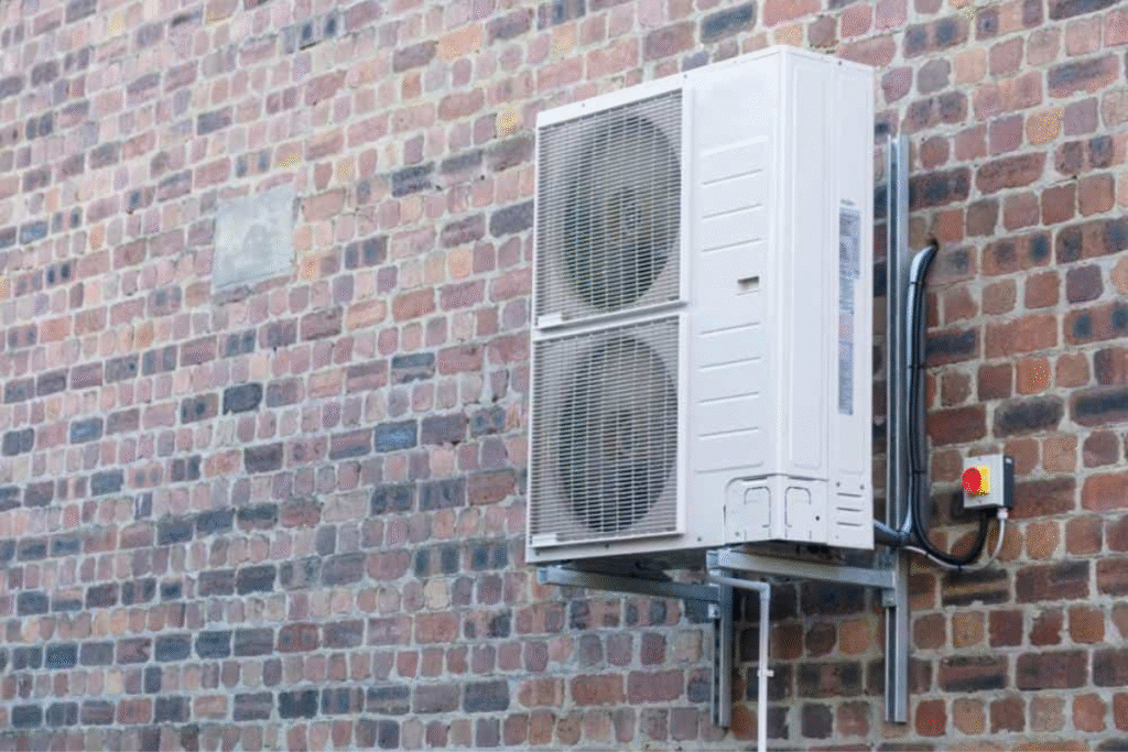Wall-mounted outdoor unit of a split air conditioning system in Gold Coast home – part of DEEPCHILL review on VRF Vs Split system performance.