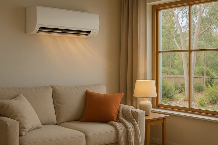 Quiet and stylish best heating air conditioner in a modern Gold Coast living room. Installed with help from a trusted air conditioning contractor Gold Coast.