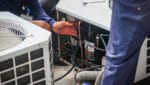 DEEPCHILL technicians is regassing an air conditioning system in winter.