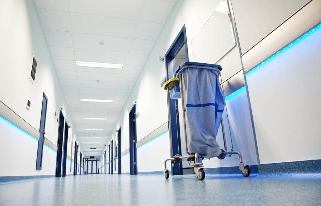 Hospital hallway on the Gold Coast – temperature for hospitals during winter is key to infection control and comfort in shared spaces.