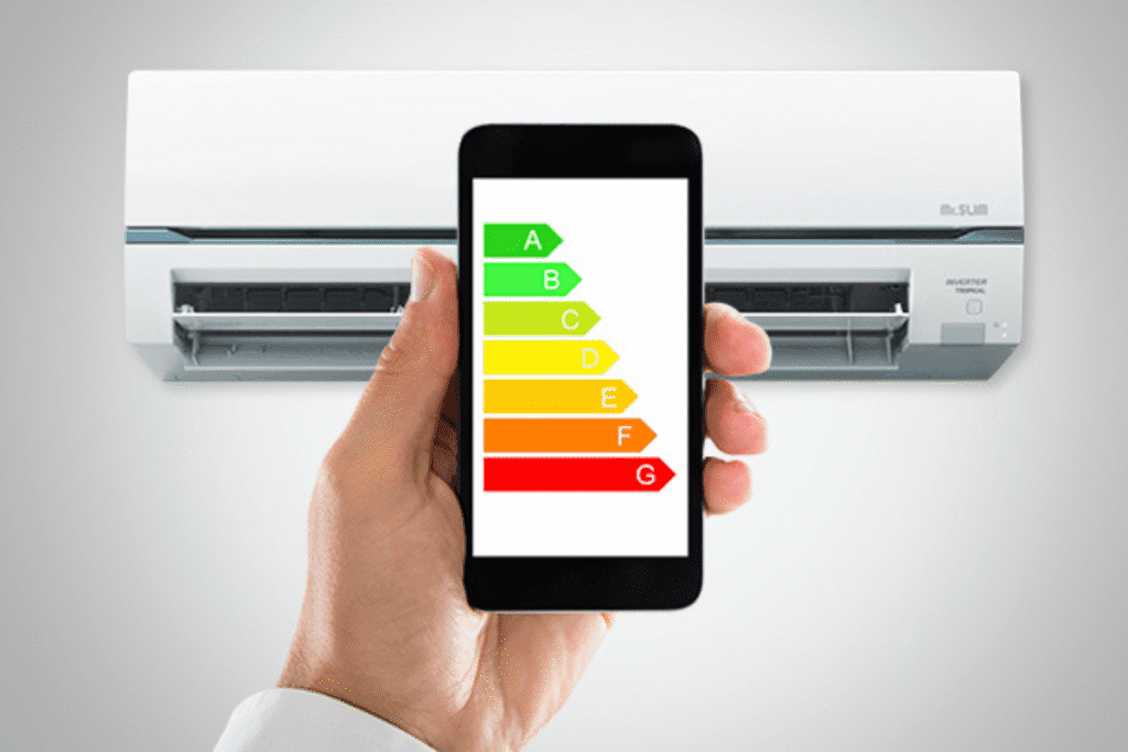 Energy efficiency rating shown after a hydroclean aircon service, reducing power consumption and improving AC performance.