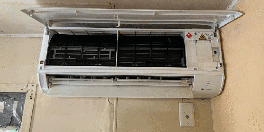 Air conditioner is not used and dust builds up on filters, stressing the need for preventative maintenance and servicing by air conditioning Gold Coast professionals.
