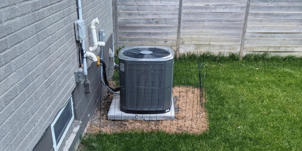 Outdoor AC unit placed beside a home wall, showing how an air conditioner might not start after winter without preventative maintenance, with professional air conditioning Gold Coast care recommended.