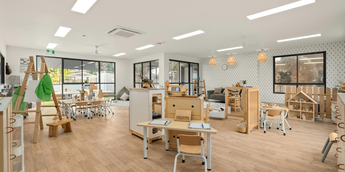 Preschool classroom with ceiling air conditioning, showing air conditioning safety for preschoolers and trusted air conditioning Gold Coast solutions.