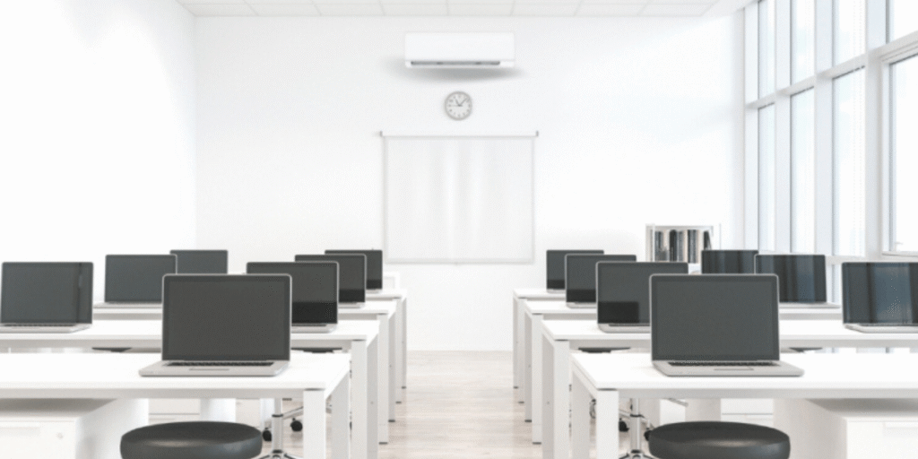 AC systems for crowded classrooms with split units ensuring balanced airflow – comparing ducted vs split for better air conditioning Gold Coast schools