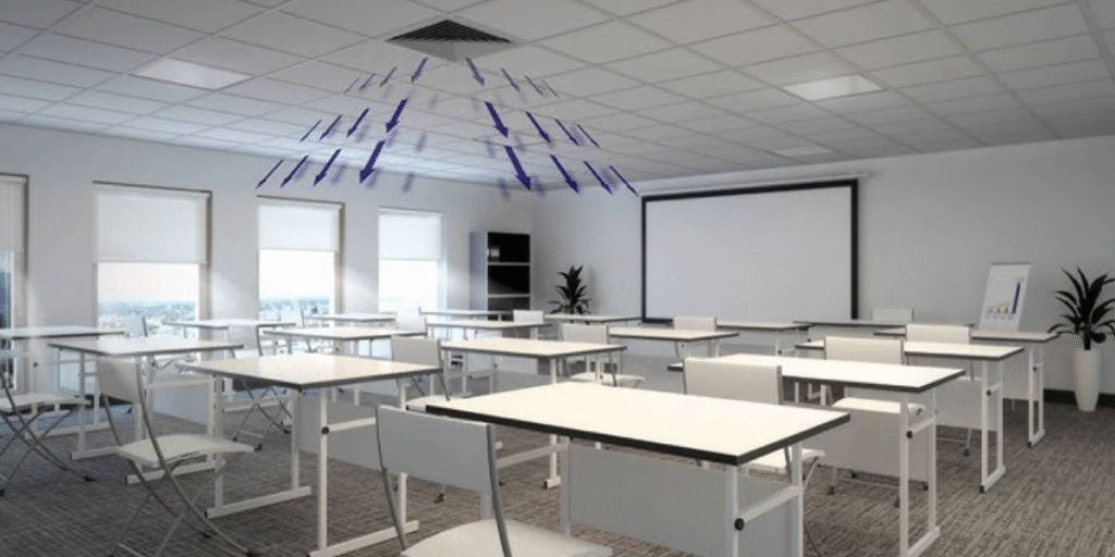 Ducted AC systems for crowded classrooms distributing air evenly – highlighting ducted vs split advantages in air conditioning Gold Coast classrooms