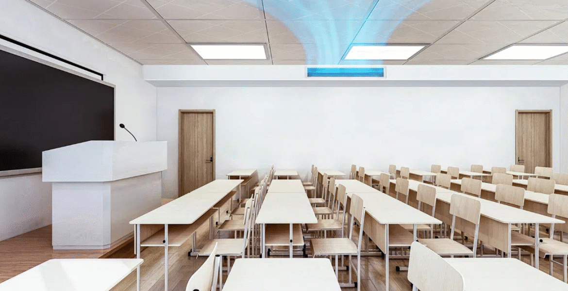 Efficient classroom setup with ceiling AC showing how AC improves focus and performance, supported by reliable air conditioning Gold Coast services.