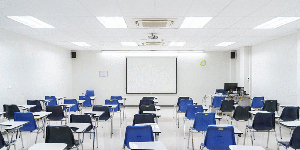 Modern classroom equipped with AC that improves focus and performance, ensuring a comfortable learning environment with air conditioning Gold Coast.