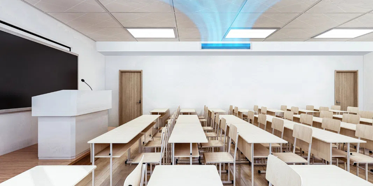 Efficient classroom setup with ceiling AC showing how AC improves focus and performance, supported by reliable air conditioning Gold Coast services.