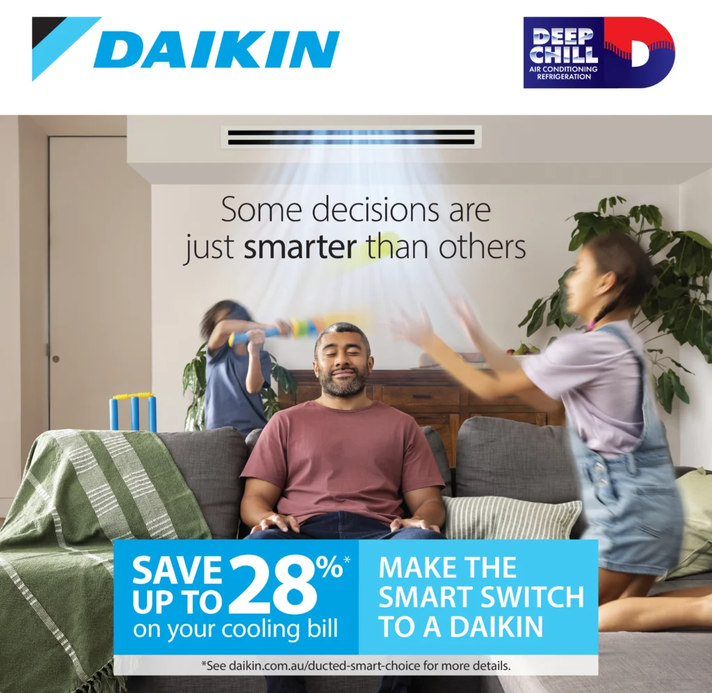 DEEPCHILL offers Daikin Premium Inverter Ducted, the smart air conditioning Gold Coast choice for whole-home comfort and 28% energy savings.