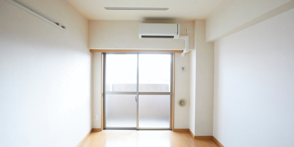 Empty Gold Coast room with air conditioner cooling too slowly, showing need for professional air conditioning repair service Gold Coast.