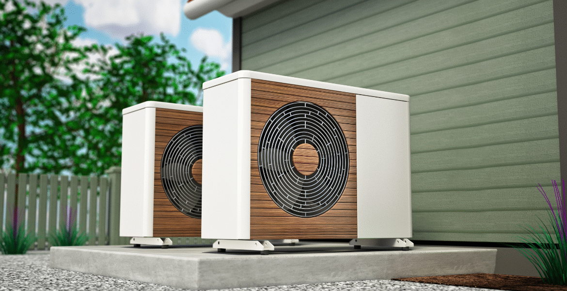 Two outdoor air conditioning units working hard in extreme heat, illustrating why AC systems run nonstop during a heat wave; air conditioning Gold Coast.