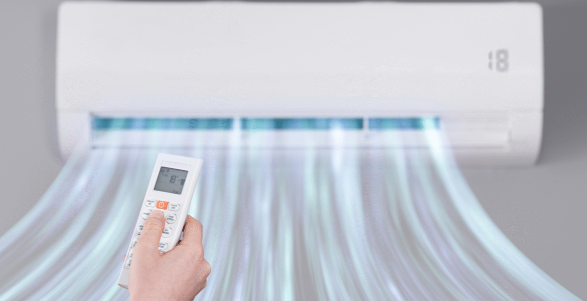 Cold air flowing from a unit set to 18°C, demonstrating the risks of keeping air conditioner below 20°C and how air conditioning Gold Coast systems handle temperature extremes.
