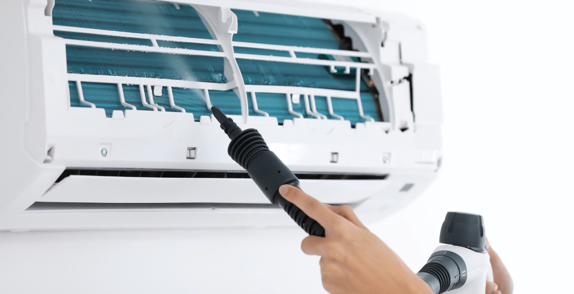 DEEPCHILL Hydro Clean process using specialised equipment to deep clean indoor AC coils, improving performance and hygiene for air conditioning Gold Coast homes, residential air conditioning Gold Coast units, and commercial air conditioning Gold Coast systems.