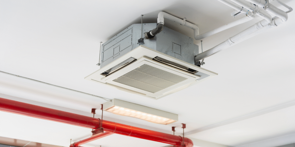 Hydro Clean in DEEPCHILL for commercial air conditioning Gold Coast, showing a professionally maintained ceiling cassette system designed for reliable performance in large buildings.