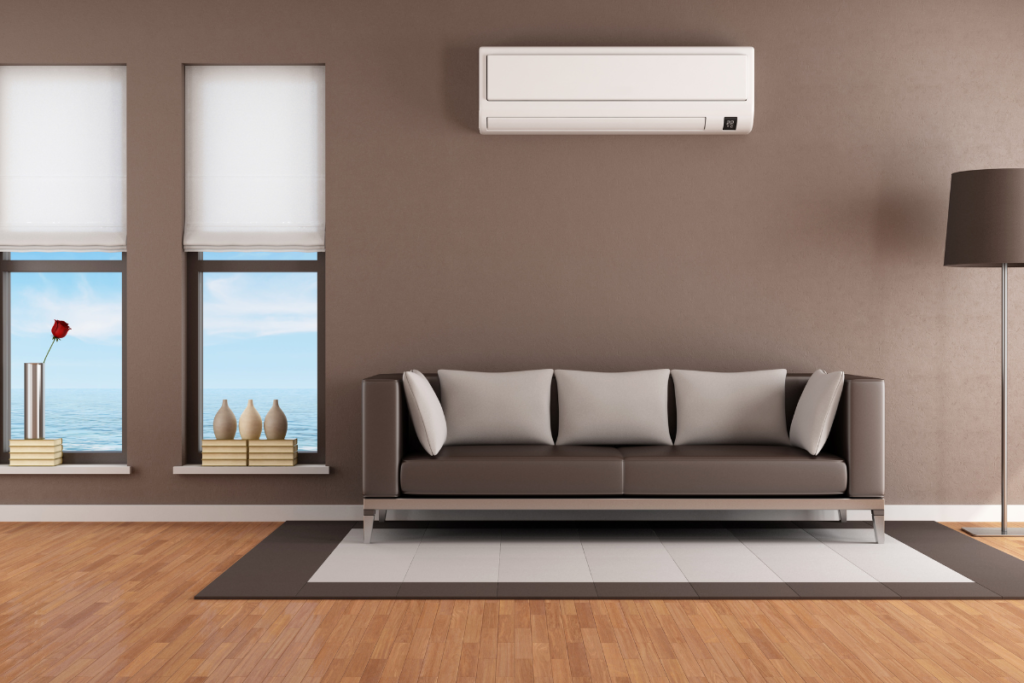 Quiet living room with wall-mounted system highlighting the contrast between normal operation and disruptive air conditioner noise in residential air conditioning Gold Coast properties.