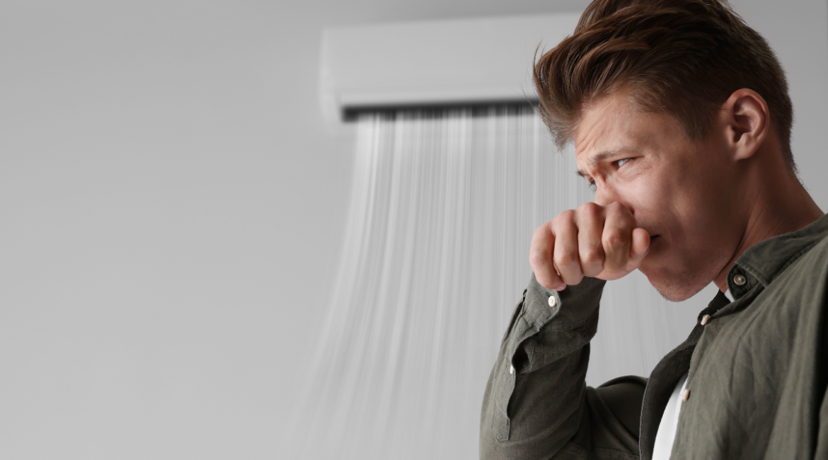 Air conditioner still smells in an indoor space, highlighting hidden mould buildup and the need for Hydro Clean in commercial and residential air conditioning Gold Coast systems.
