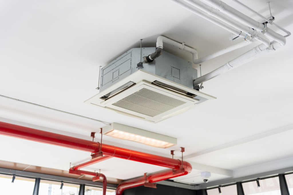 Commercial ceiling cassette air conditioner starts normally then stops during operation, common turn on and off repeatedly issue in commercial air conditioning Gold Coast