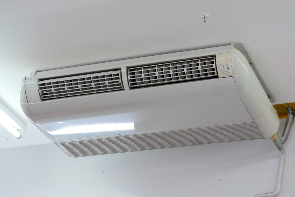 Ceiling-mounted air conditioner showing possible airflow issues linked to autumn comfort problems and what is the common problem with an air conditioner in fall, air conditioning Gold Coast.