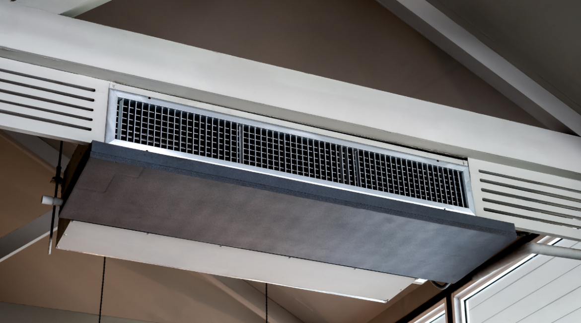 High-capacity ceiling-mounted vent system designed for commercial air conditioning Gold Coast businesses, utilizing AI air conditioning technology to optimize airflow in large spaces.