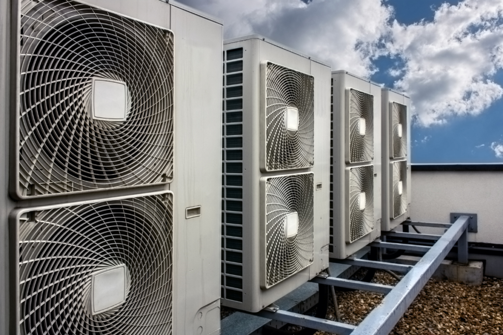 Close-up of an Australian-made ActronAir outdoor unit, featuring advanced Actron Air Heating Mode for premium residential air conditioning Gold Coast properties.