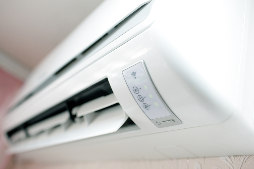 Sleek indoor wall-mounted unit, a popular choice for residential air conditioning Gold Coast due to its smart AI-driven energy savings.