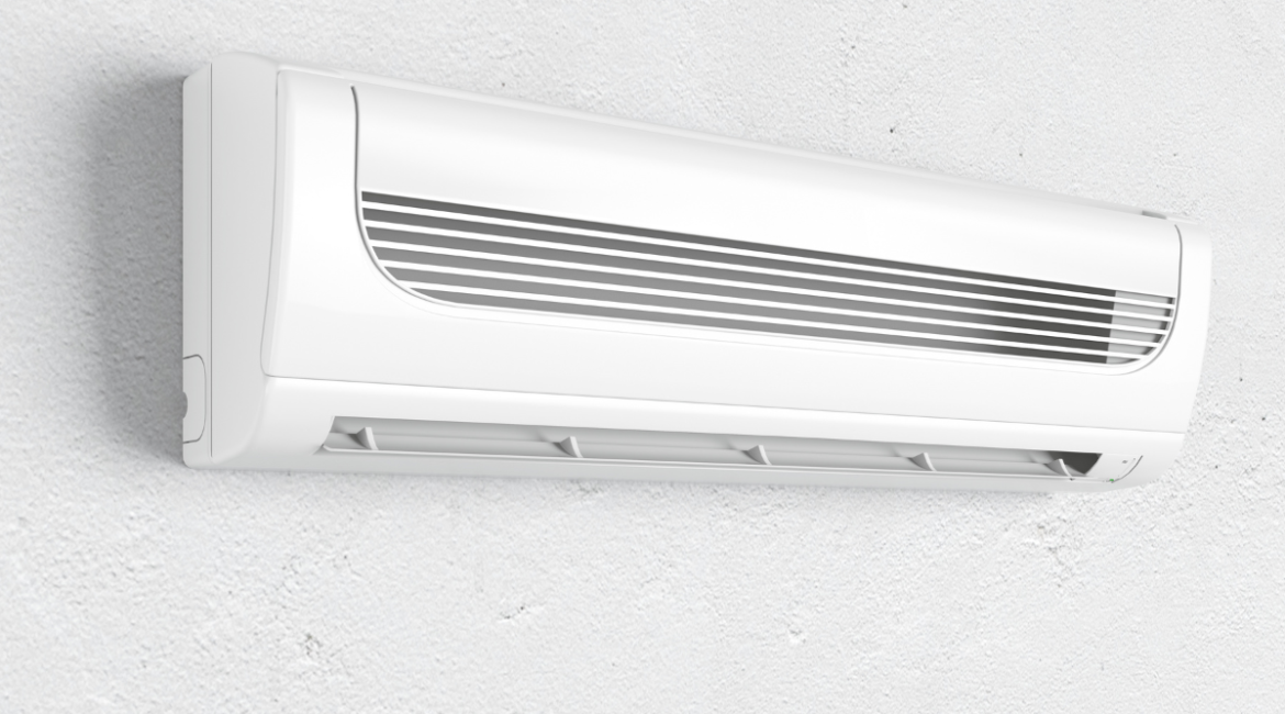 Close-up of an air conditioner unit in heating mode, comparing Mitsubishi Electric vs. Mitsubishi Heavy performance.