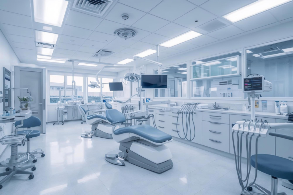 Clinical workspace featuring advanced dental equipment and efficient new medical practice air conditioning installation, essential for high-standard healthcare HVAC installation.