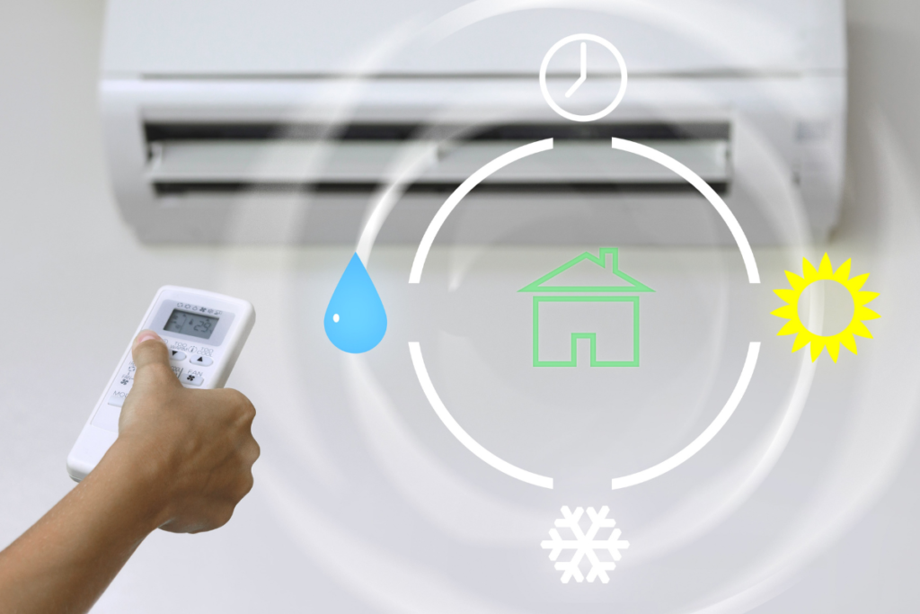 Choosing heating and cooling modes on a reverse cycle air conditioner for reverse cycle home heating