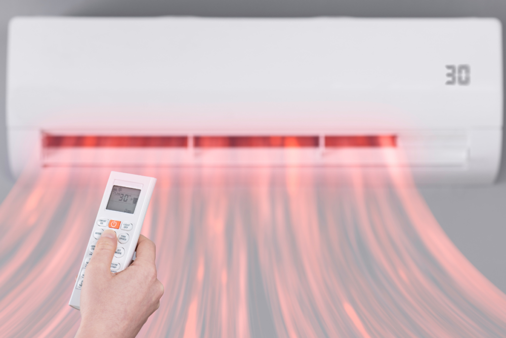 Reverse cycle air conditioner blowing warm air at 30 degrees, showing LG heating performance in winter