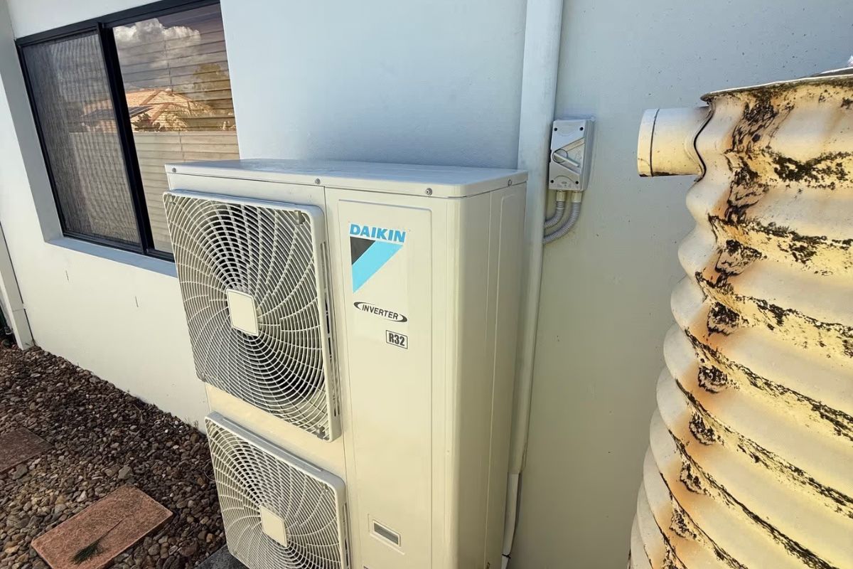 Daikin R32 inverter outdoor unit fitted by a Daikin installer Gold Coast locals trust, ready for WiFi aircon setup.