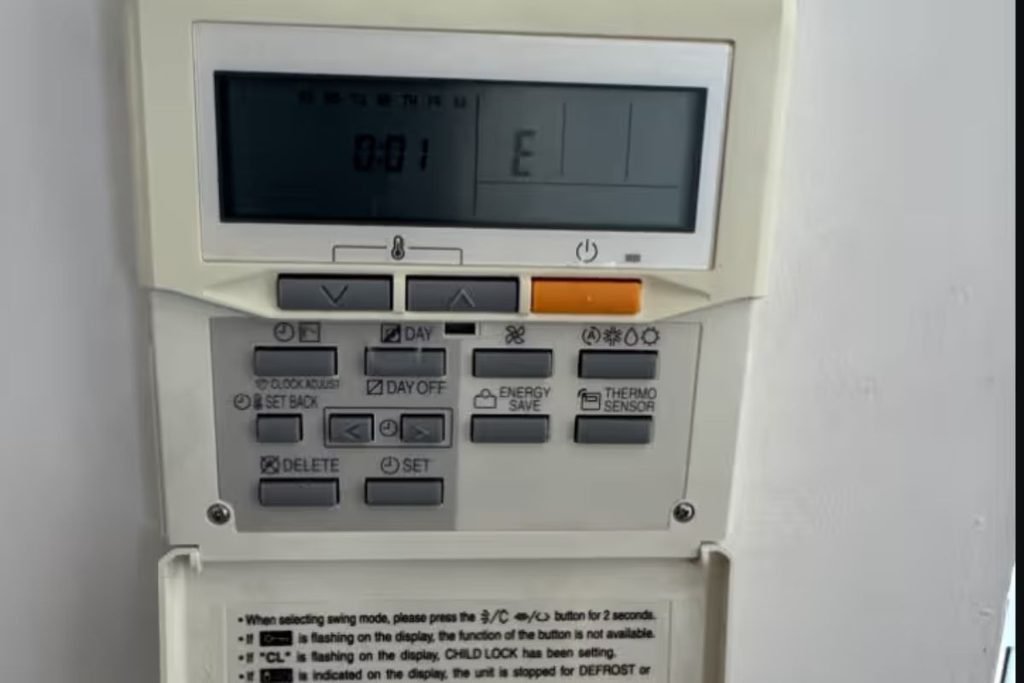 Air conditioner wall controller showing an error code, a sign the system needs air conditioning service on the Gold Coast